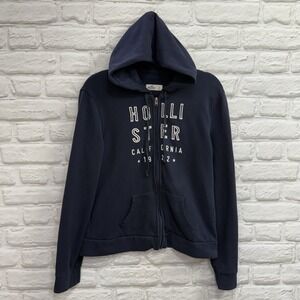 Hollister California Y2K Zip Lightweight Hoodie embroidered Navy Blue Women's L